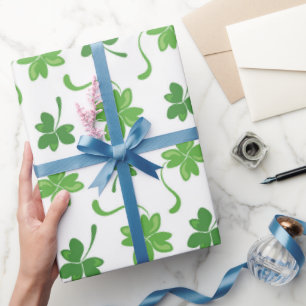 Green Shamrock Pattern St Patrick's Day Clover Wra Wrapping Paper