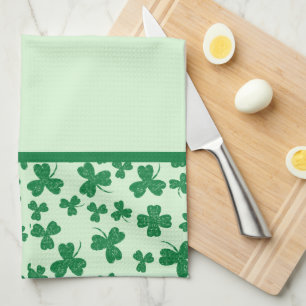 Green Shamrock Pattern St. Patrick's Day Tea Towel
