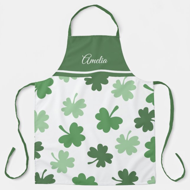 Green Shamrock patterns  St. Patrick's Day Apron (Front)