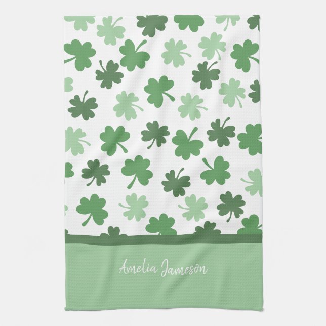 Green Shamrock patterns  St. Patrick's Day Tea Towel (Vertical)