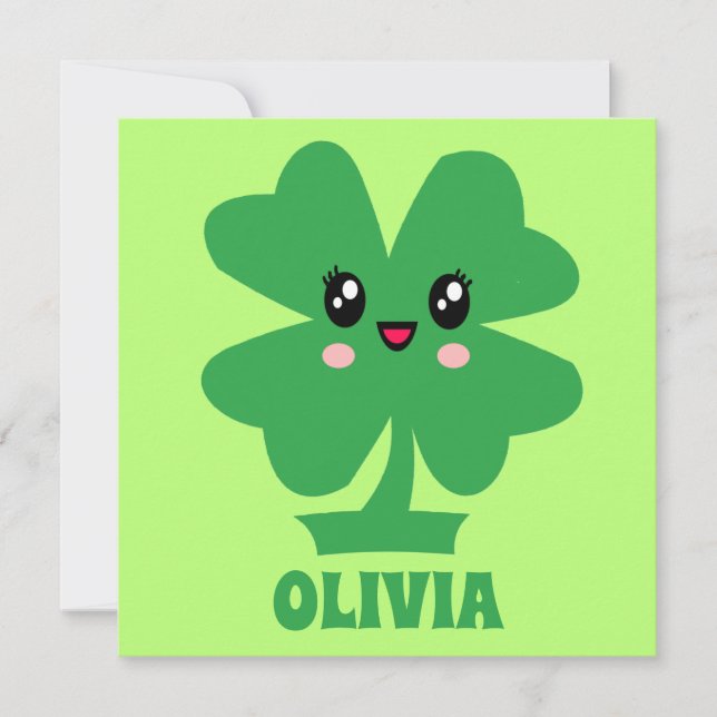 Green Shamrock Personalised Flat Card (Front)