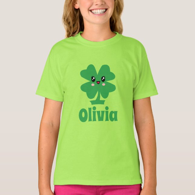 Green Shamrock Personalised Name  T-Shirt (Front)