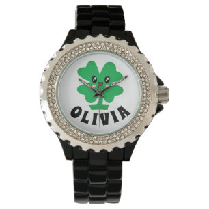 Green Shamrock Personalised Name Watch