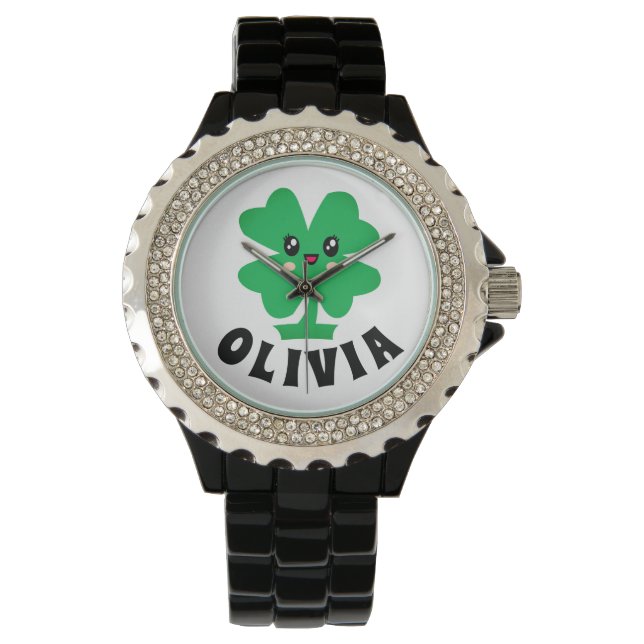 Green Shamrock Personalised Name Watch (Front)