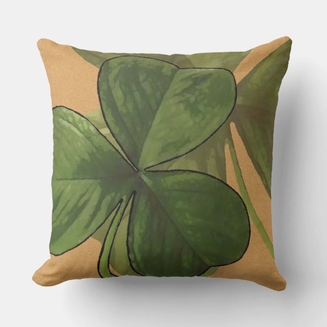 Green Shamrock Plants on Custom Colour Cushion (Front)
