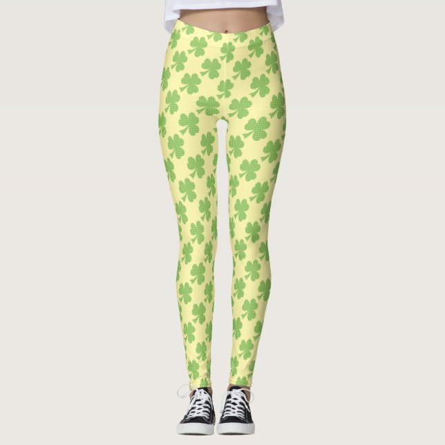 Green Shamrock Polka dots St. Patrick's Day yellow Leggings (Front)