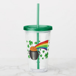Green Shamrock Pot of Gold Rainbow St. Paddy's Day Acrylic Tumbler