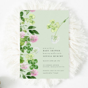 Green Shamrock Purple Clover Irish Baby Shower Invitation