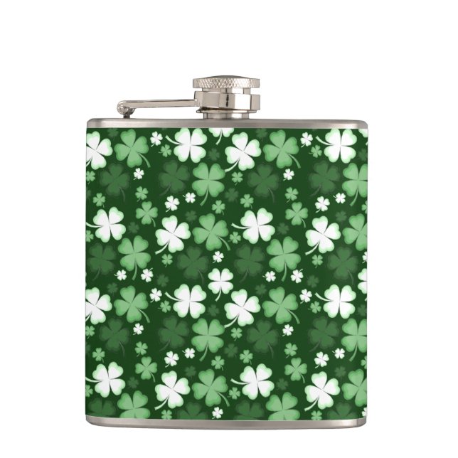 Green Shamrock, St. Patrick's Day Hip Flask (Front)