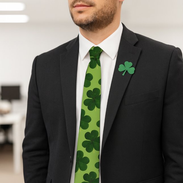 Green Shamrock St Patrick's' Day Holiday Tie (St. Patrick's Day Office Mockup: A professionally attired individual, wearing a green shamrock tie.)
