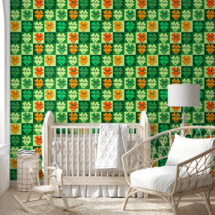 Green Shamrock St Patrick's Day Kids Nursery Room Wallpaper
