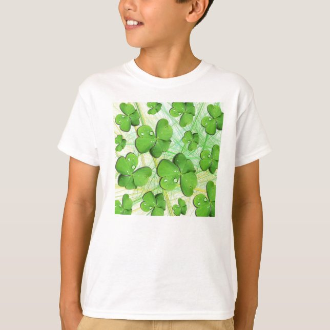 Green Shamrock St Patrick's Day Kids Sweatshirt T-Shirt (Front)