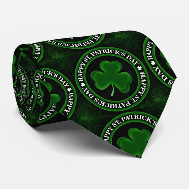 green Shamrock St Patrick's Day Thunder_Cove black Tie (Rolled)