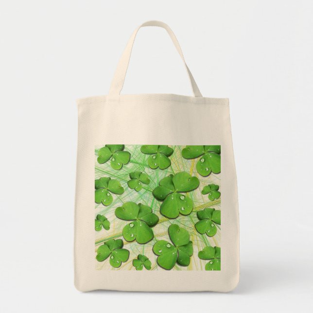 Green Shamrock St Patrick's Grocery Tote Bag (Front)