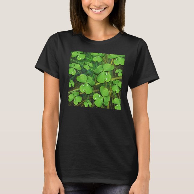 Green Shamrock St Patrick's Women's Black T-Shirt (Front)