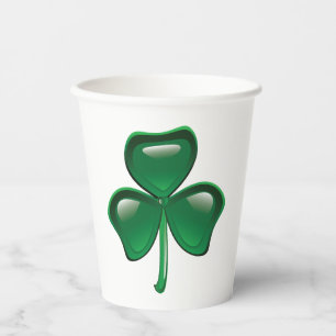 Green Shamrock Three-Leaf Clover Paper Cups