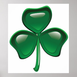 Green Shamrock Three-Leaf Clover Poster
