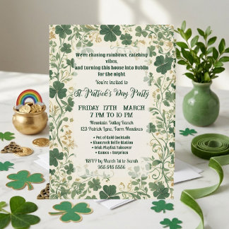 Green Shamrock Vines Funky Saint Patrick's Party Invitation