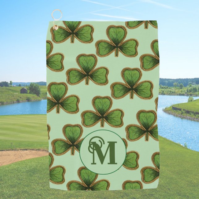 Green Shamrock Vintage Clovers Custom Irish Golf Towel (Creator Uploaded)