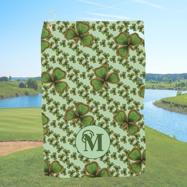 Green Shamrock Vintage Style Clovers Irish Golf Towel (Creator Uploaded)