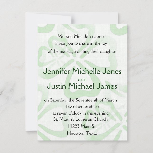 Green Shamrock Wedding Invitation (Front)