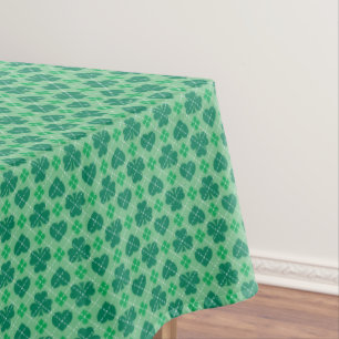 Green Shamrocks and Hearts Argyle Pattern Tablecloth