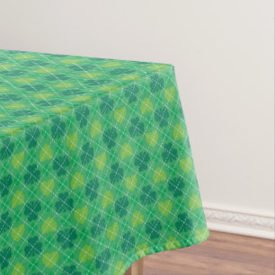 Green Shamrocks and Hearts Argyle Pattern Tablecloth
