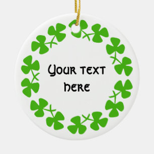 Green Shamrocks Border Add Text Ceramic Tree Decoration
