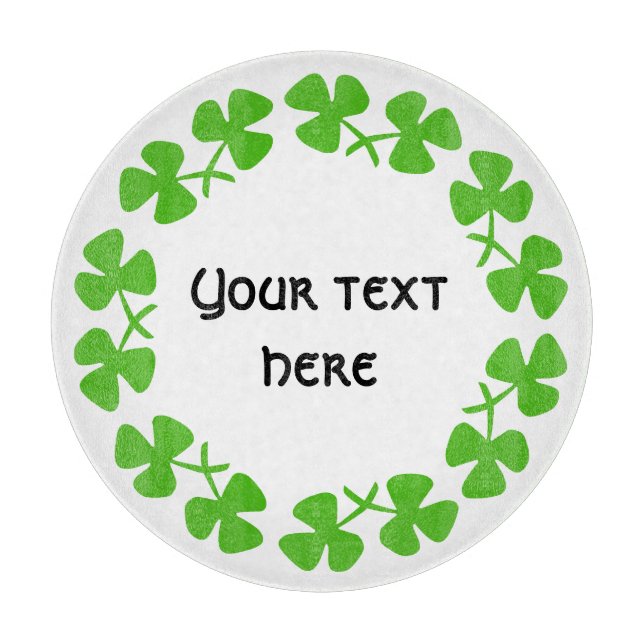 Green Shamrocks Border Add Text Cutting Board (Front)