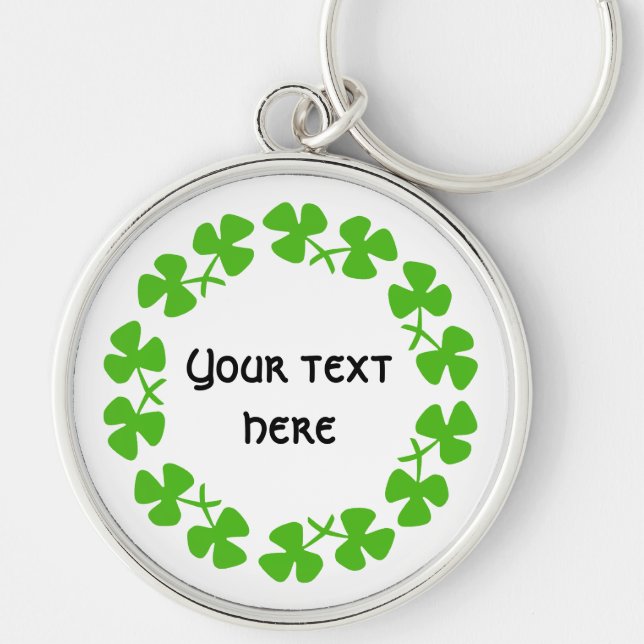 Green Shamrocks Border Add Text Key Ring (Front)