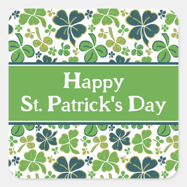 Green Shamrocks Clover Happy St. Patrick`s Day Square Sticker (Front)