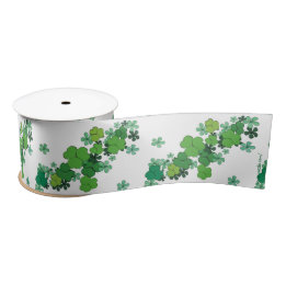 Green Shamrocks & Daisies St Patrick's Ribbon Satin Ribbon