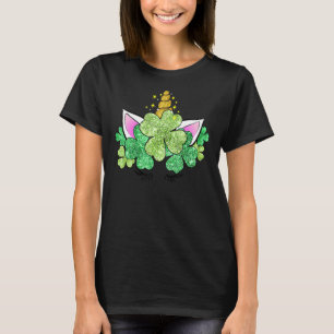 Green Shamrocks Irish Cute Unicorn Girls St Patric T-Shirt