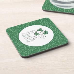 Green Shamrocks Irish Girl Quote Set of Coasters