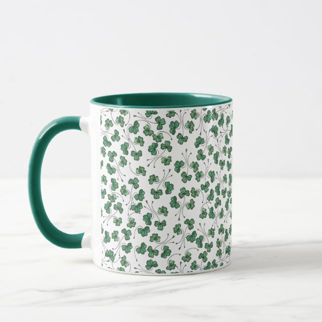 Green Shamrocks on White Ringer Mug (Left)