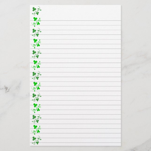 Green Shamrocks Pattern Stationery Lined (Front)