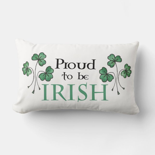 Green Shamrocks Proud to be Irish Lumbar Pillow (Front)