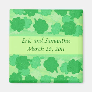 Green Shamrocks, Save the date wedding magnets