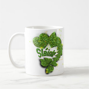 Green Shamrocks   sparkling hearts Shainte Coffee Mug