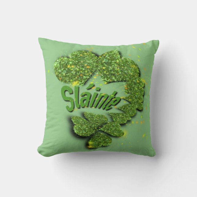 Green Shamrocks | sparkling hearts Shainte Cushion (Front)