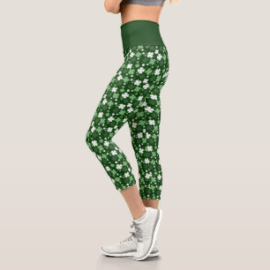 Green Shamrocks, St. Patrick's Day Capri Leggings