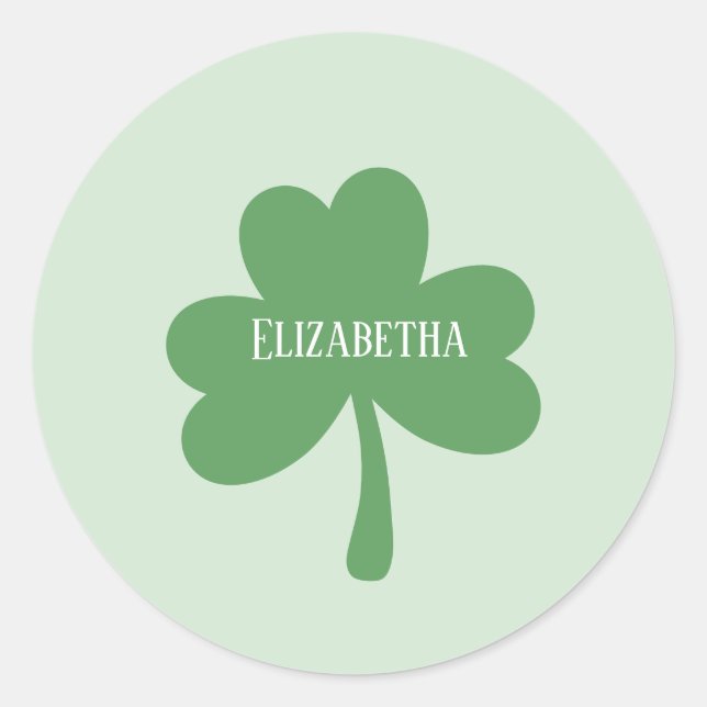 Green Shamrocks St. Patrick's Day Custom Name Classic Round Sticker (Front)