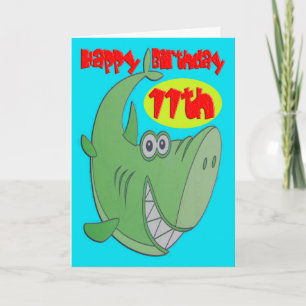 Green Shark Eleventh Birthday Card