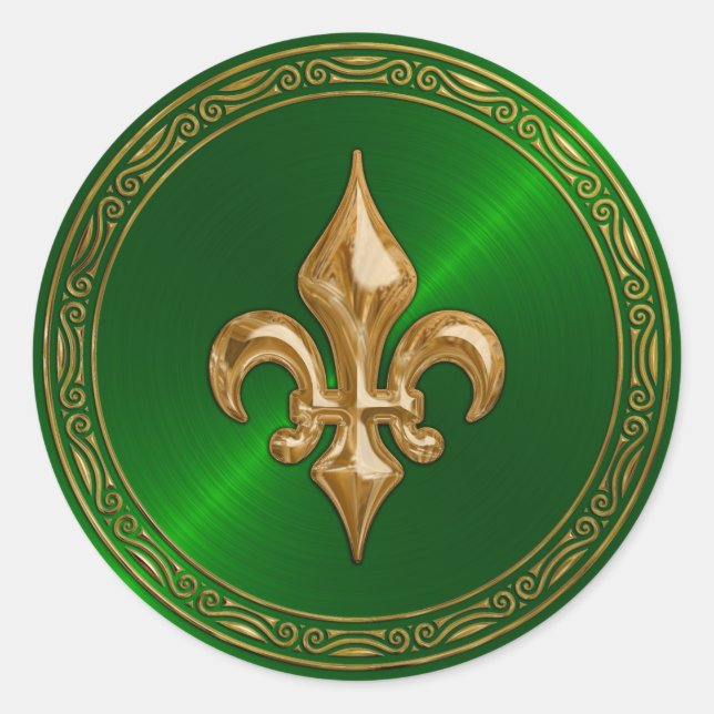 Green Sheen and Gold Fleur de Lis Envelope Seal (Front)