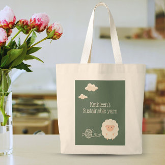 Green sheep knitting needles sustainable yarn large tote bag