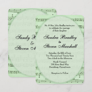 Green Sheet Music Theme Wedding Invitation