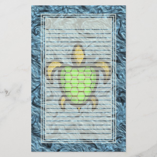 Green Shell Turtle Lined Stationery (Front)