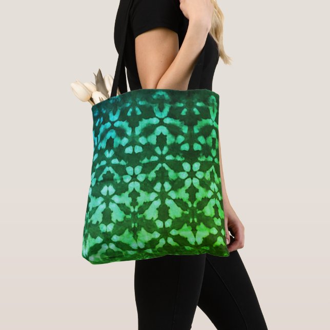 Green Shibori Print Pattern Tote Bag (Close Up)