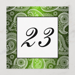 Green Shimmer White Lace Paisley Table Number