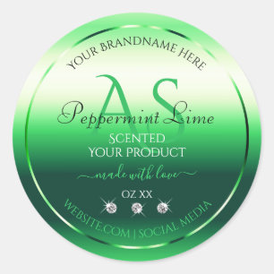 Green Shimmery Product Labels Rhinestones Monogram